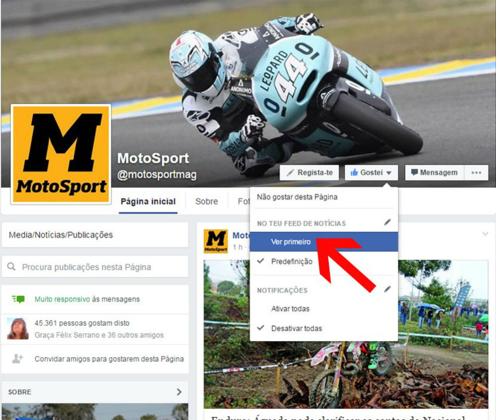 Como continuar a seguir o MotoSport no Facebook