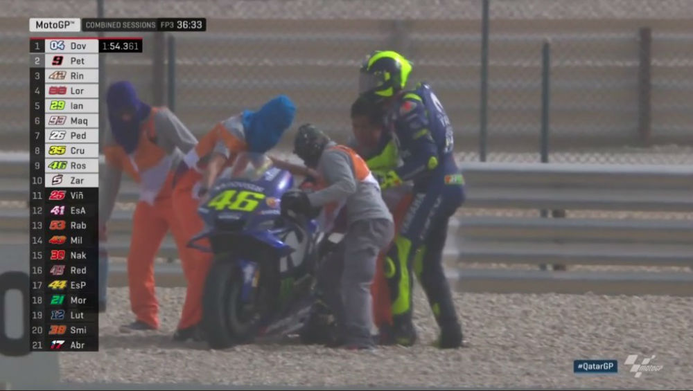 MotoGP – GP do Qatar: Valentino Rossi cai na 3ª sessão de treinos livres