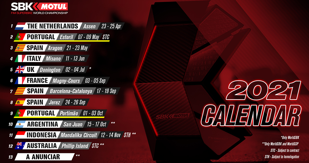 SBK, 2021: Estoril em Maio, duas provas em Portugal