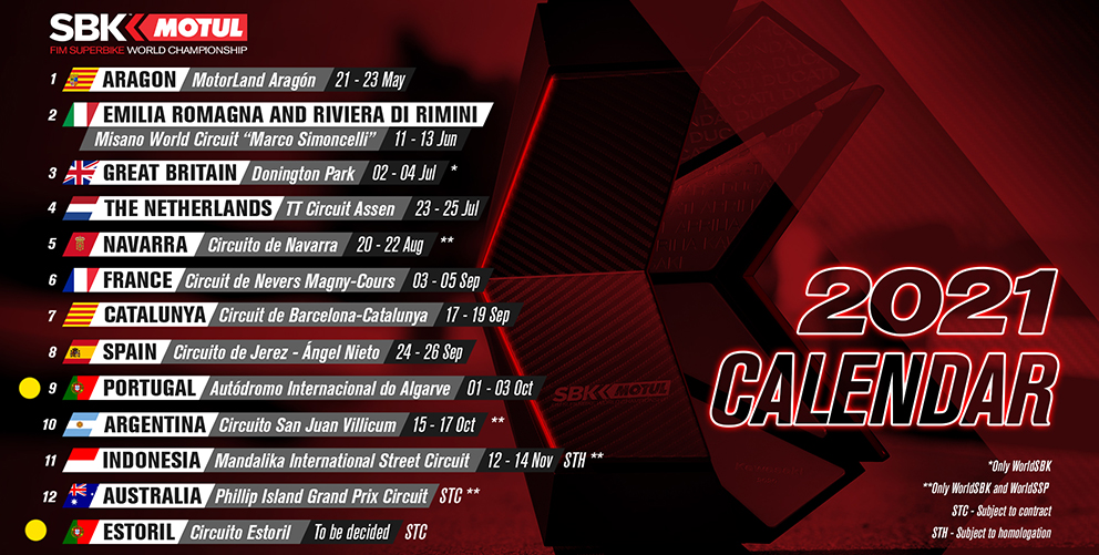 SBK, 2021: Calendário atualizado
