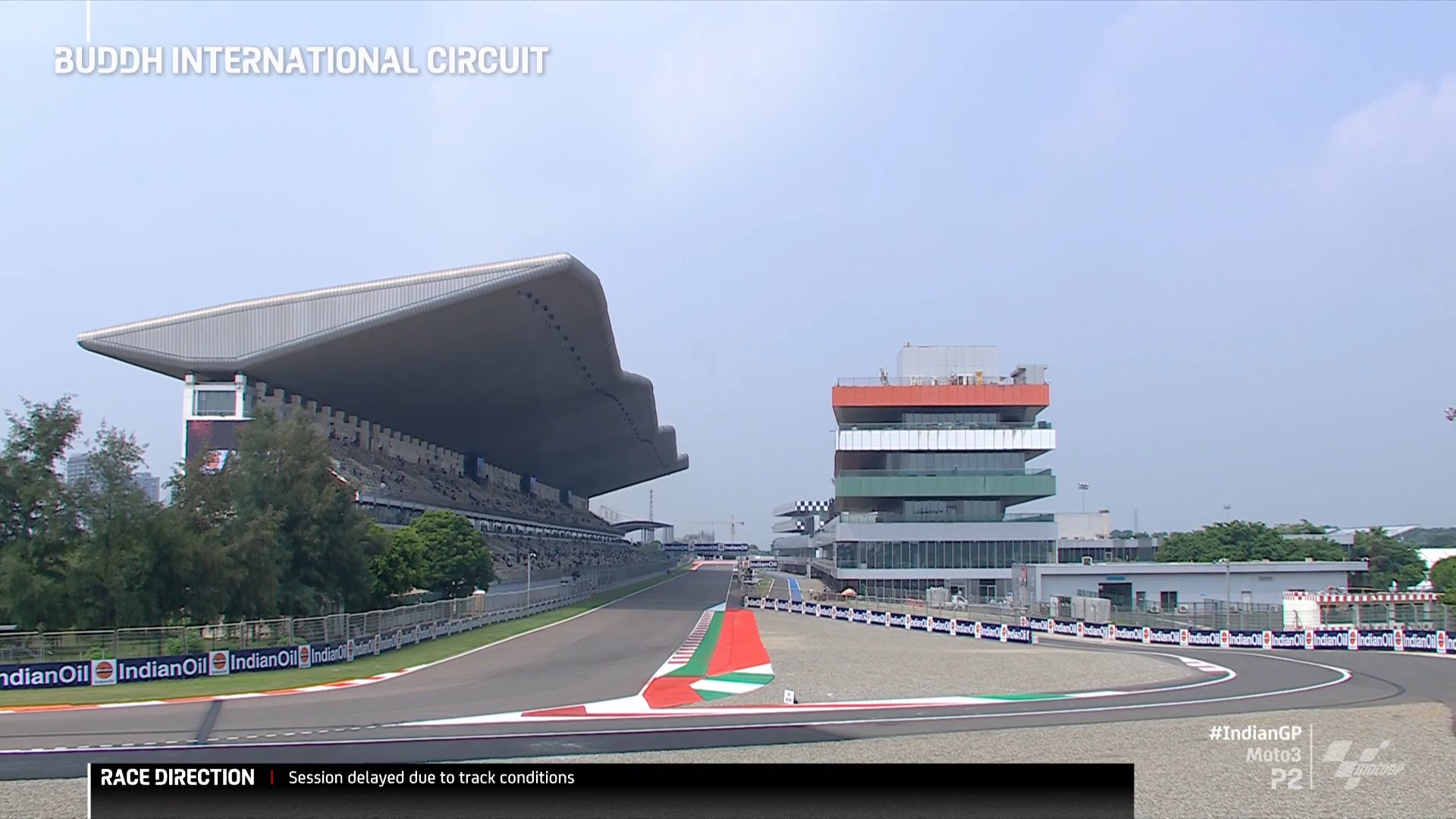 Moto3, Índia, T2: Sessão atrasada devido às condições de pista