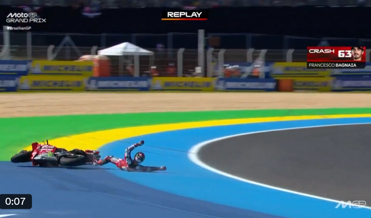 MotoGP: Pesadelo continua para Bagnaia com mais uma queda no Brasil thumbnail