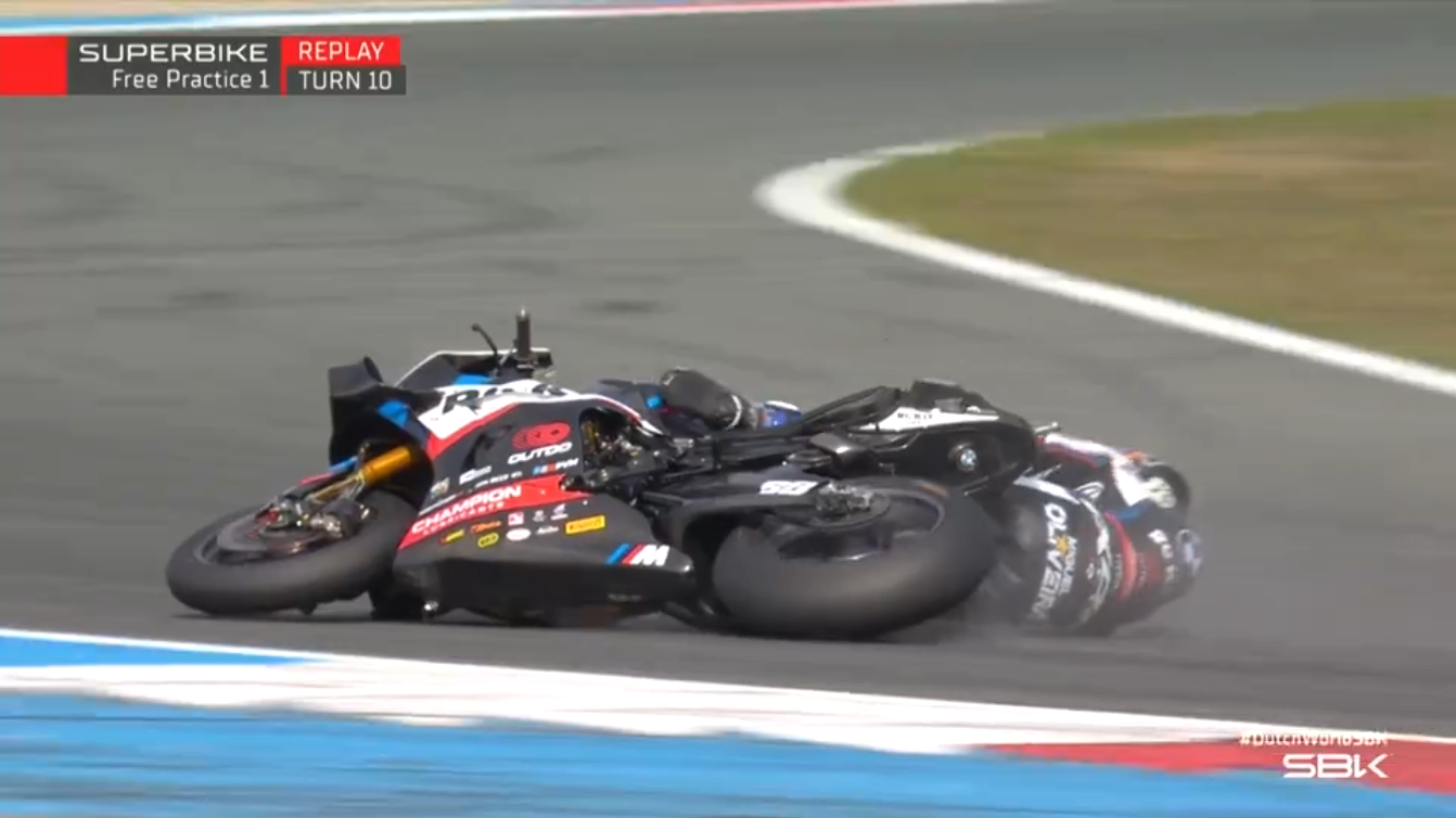 WSBK Assen: Miguel Oliveira and Andrea Petrucci Crash in FP1 as BMW Pursues New Legacy