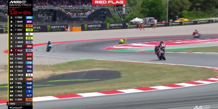 MotoGP: Drama! Bandeira vermelha na Catalunha após incidente brutal entre Acosta e Márquez