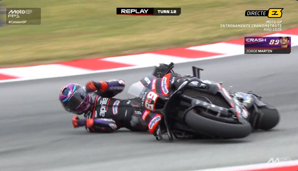 MotoGP: Jorge Martín vai ao chão na Catalunha e assusta Aprilia thumbnail