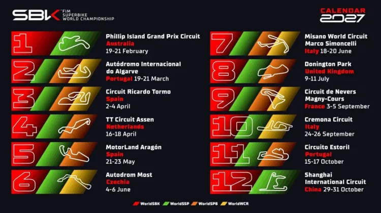WSBK: Oficial! Mundial revela calendário de 2027 com regresso de Valência e final inédita na China
